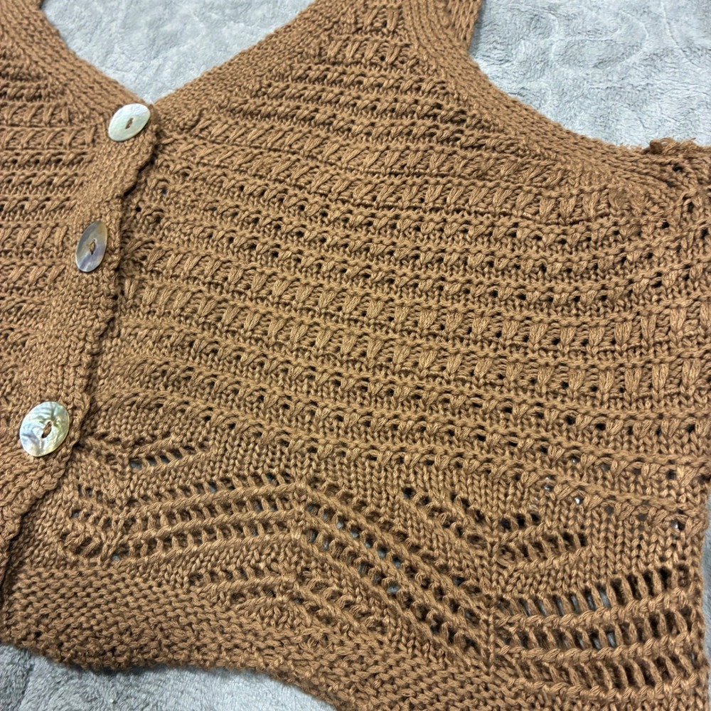 Crochet Open Knit Crop Tank Top Size XL Boho Western Country Concert Beachy - Picture 4 of 9